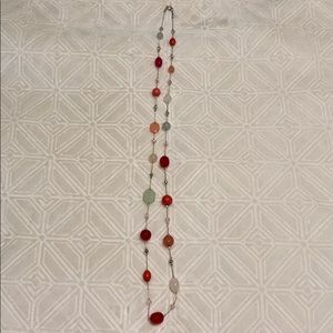 Loft Coral and Mint Long Beaded Necklace